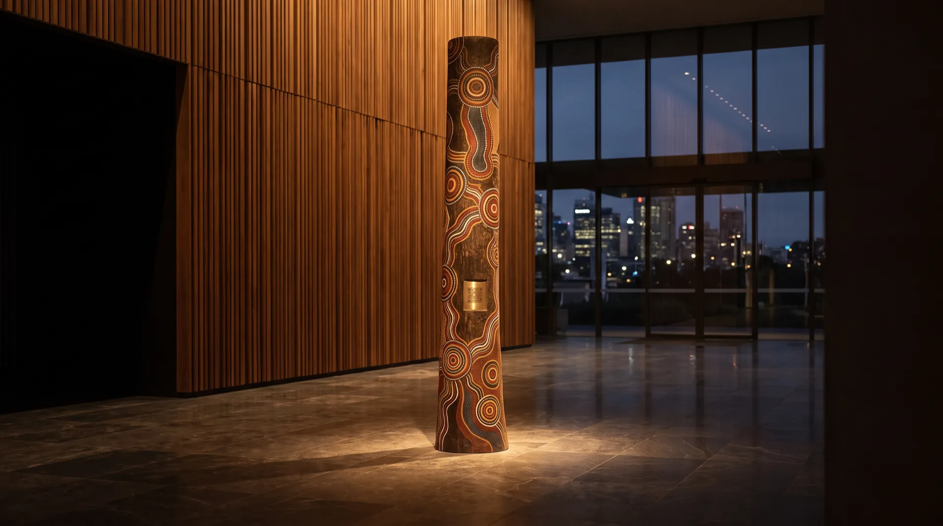 CultureStream totem pole installed in a corporate headquarters lobby